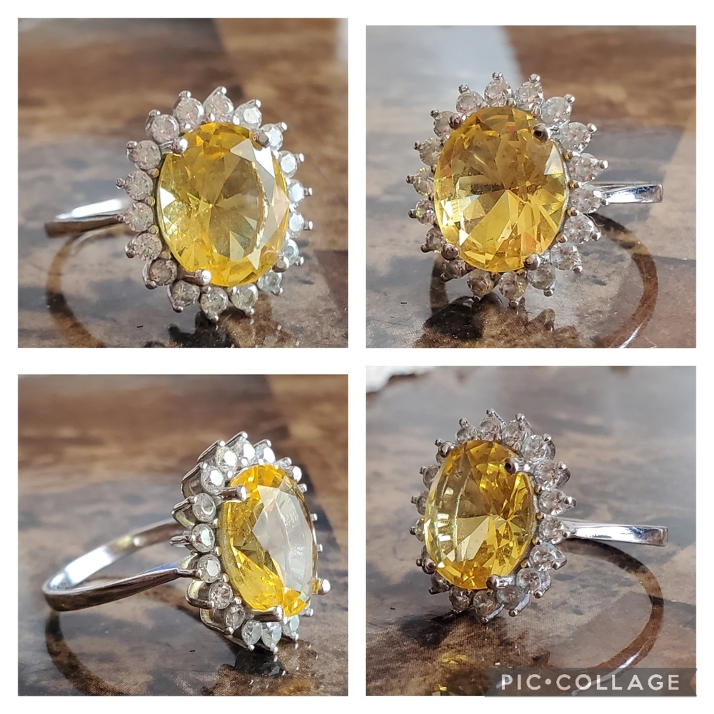 Genuine 5ct Citrine and White Sapphires Ring Size 6.5 - Picture 4 of 8